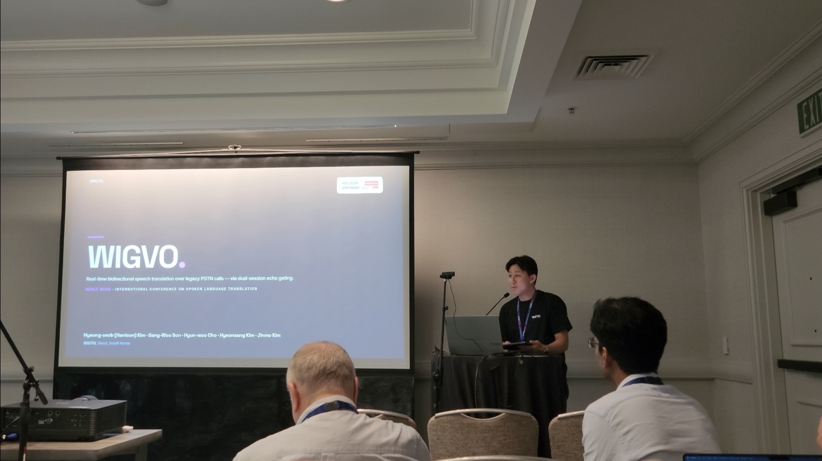 A WIGTN researcher presenting WIGVO at the IWSLT 2026 invited oral session in San Diego.